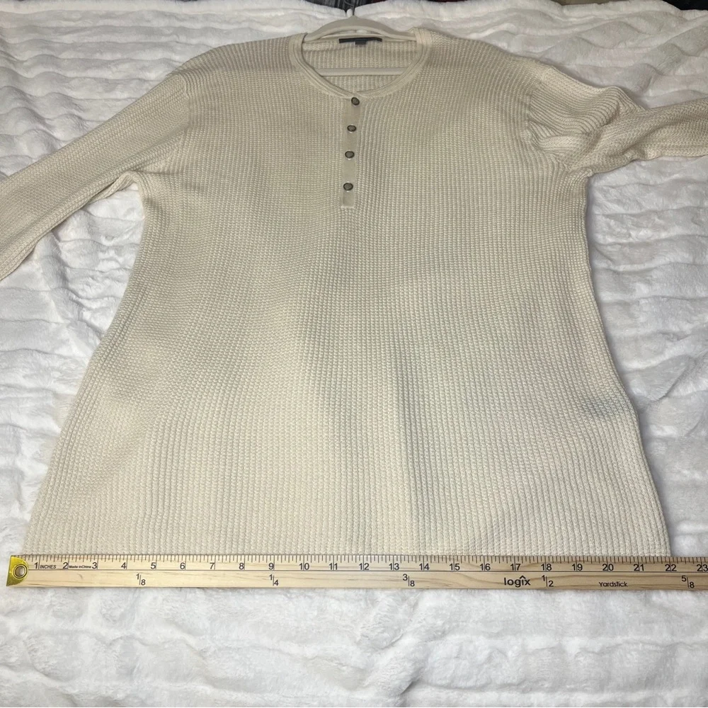 John Varvatos Men's Ivory Cream Silk Cashmere Waffle Knit Pullover Henley SZ XXL